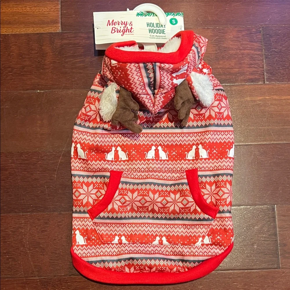 NWT Merry & Bright Collection Holiday Christmas Hoodie Reindeer Cat apperal Dog